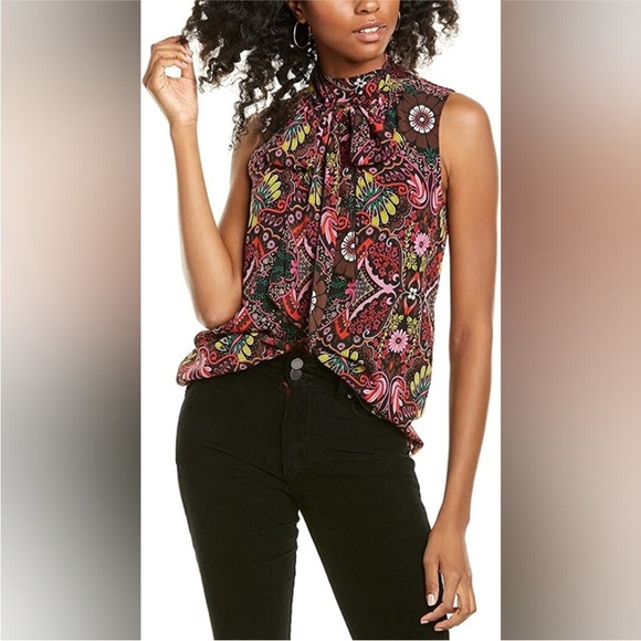 Trina Turk Silk Blend Multicolored Floral
Sleeveless Top with Scarf Tie Size S - Picture 1 of 13